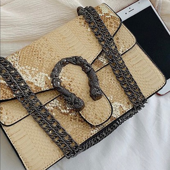 Animal Print Metallic Gunmetal PU Leather Bag - Picture 2 of 7